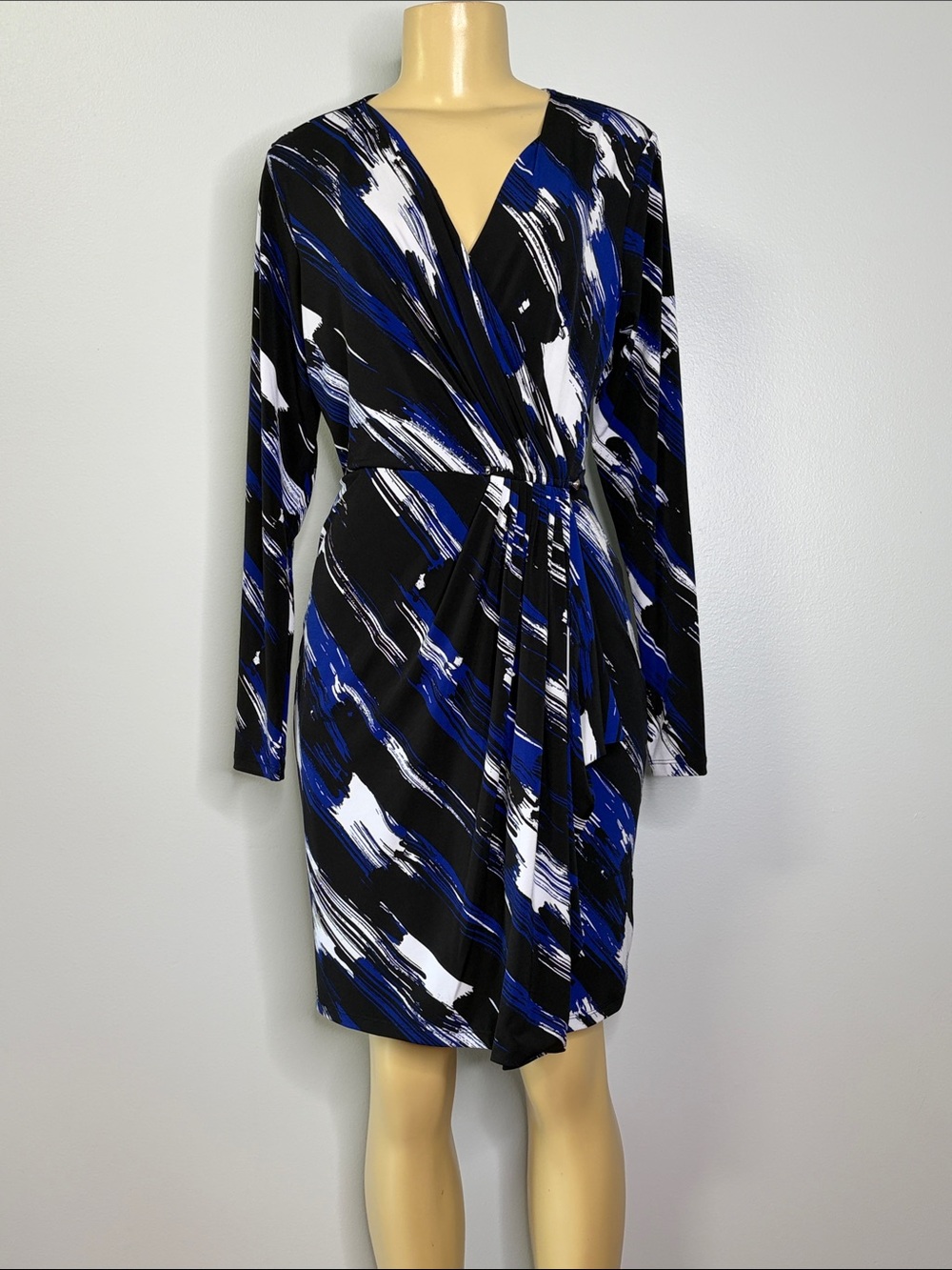 Michael Michael Kors Blue Brushstroke Faux Wrap Dress - Women's Size S